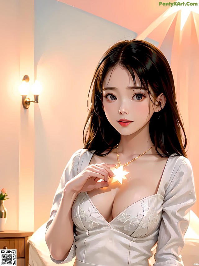 A woman in a white dress holding a star.
